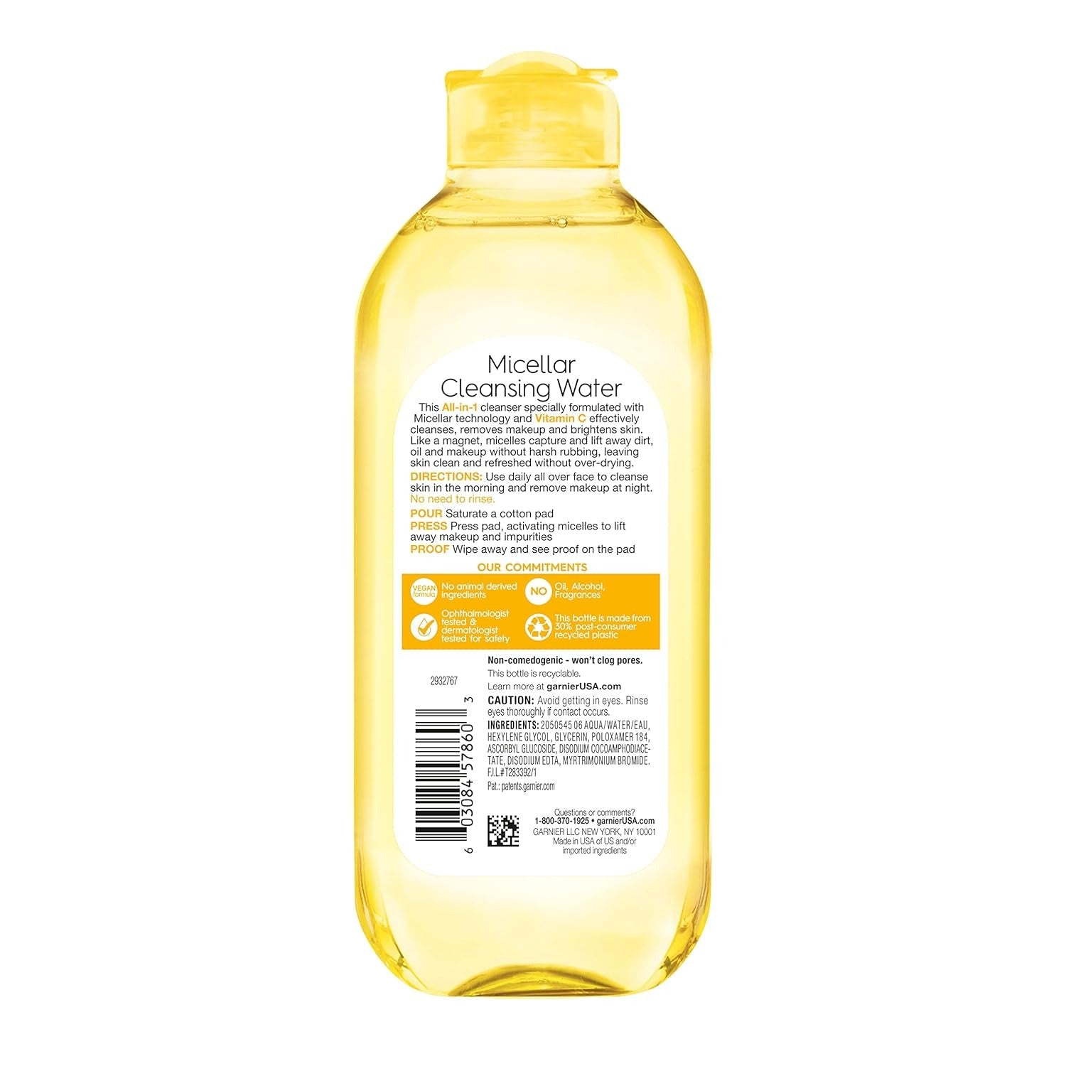 Garnier Micellar Water with Vitamin C, Facial Cleanser & Makeup Remover, Brightening & Hydrating, For All Skin Types, Vegan, Cruelty Free, 13.5 Fl Oz (400mL),