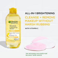 Garnier Micellar Water with Vitamin C, Facial Cleanser & Makeup Remover, Brightening & Hydrating, For All Skin Types, Vegan, Cruelty Free, 13.5 Fl Oz (400mL),