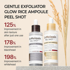 Dr.Melaxin Peel Shot Glow White and Black Rice Ampoule Duo, Soft Exfoliating Face and Body Scrub Dead Skin Cells