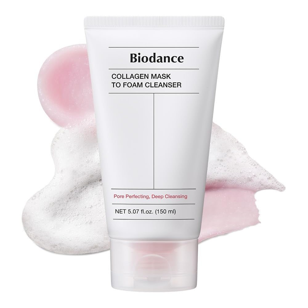 BIODANCE Collagen Mask To Foam Cleanser, Pink Face Wash for Women, 2-in-1 Pore Mask and Hydrating Foaming Facial Cleanser for Sensitive Skin, Oily Skin, Korean Skincare