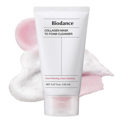 BIODANCE Collagen Mask To Foam Cleanser, Pink Face Wash for Women, 2-in-1 Pore Mask and Hydrating Foaming Facial Cleanser for Sensitive Skin, Oily Skin, Korean Skincare