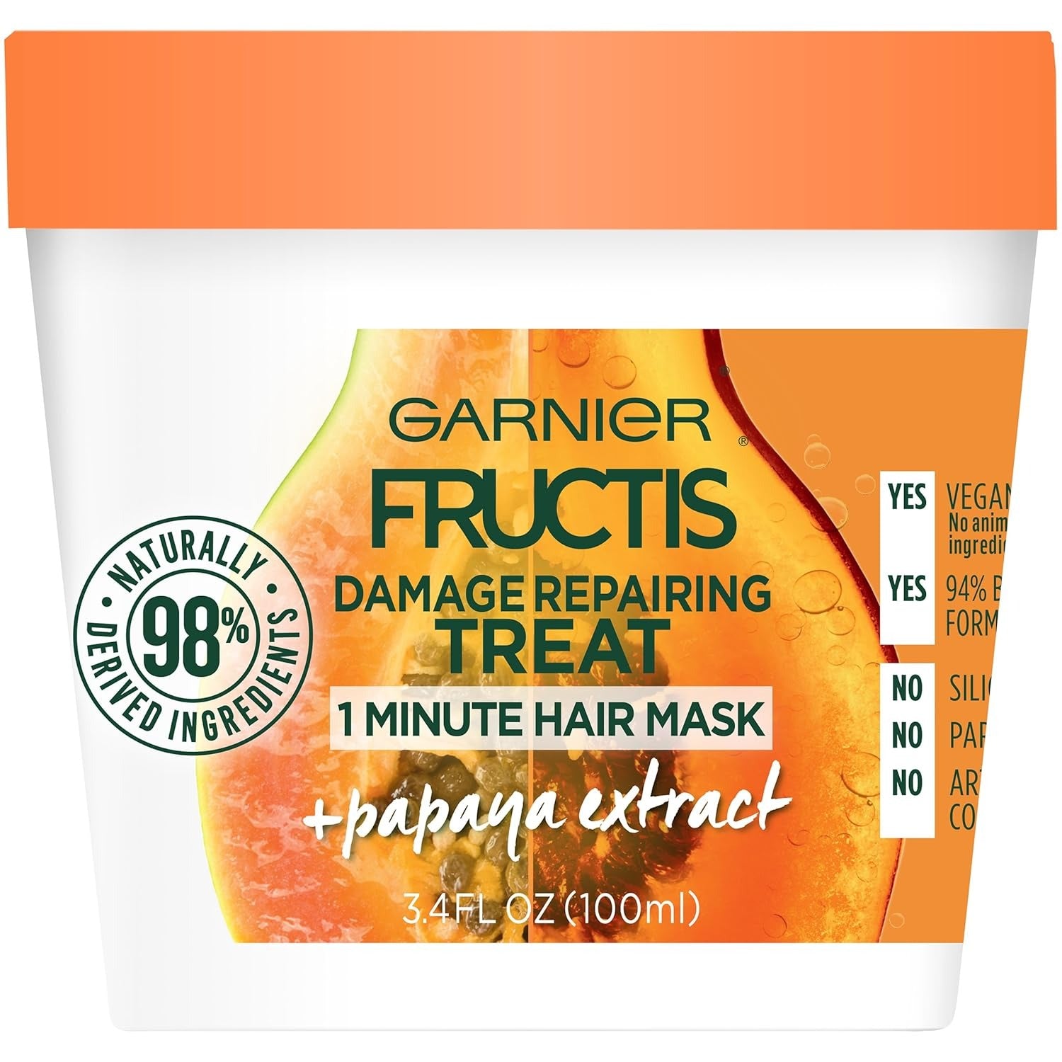 Garnier Fructis Damage Repairing Treat 1 Minute Hair Mask with Papaya Extract for Shine and Scalp Health