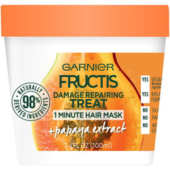 Garnier Fructis Damage Repairing Treat 1 Minute Hair Mask with Papaya Extract for Shine and Scalp Health