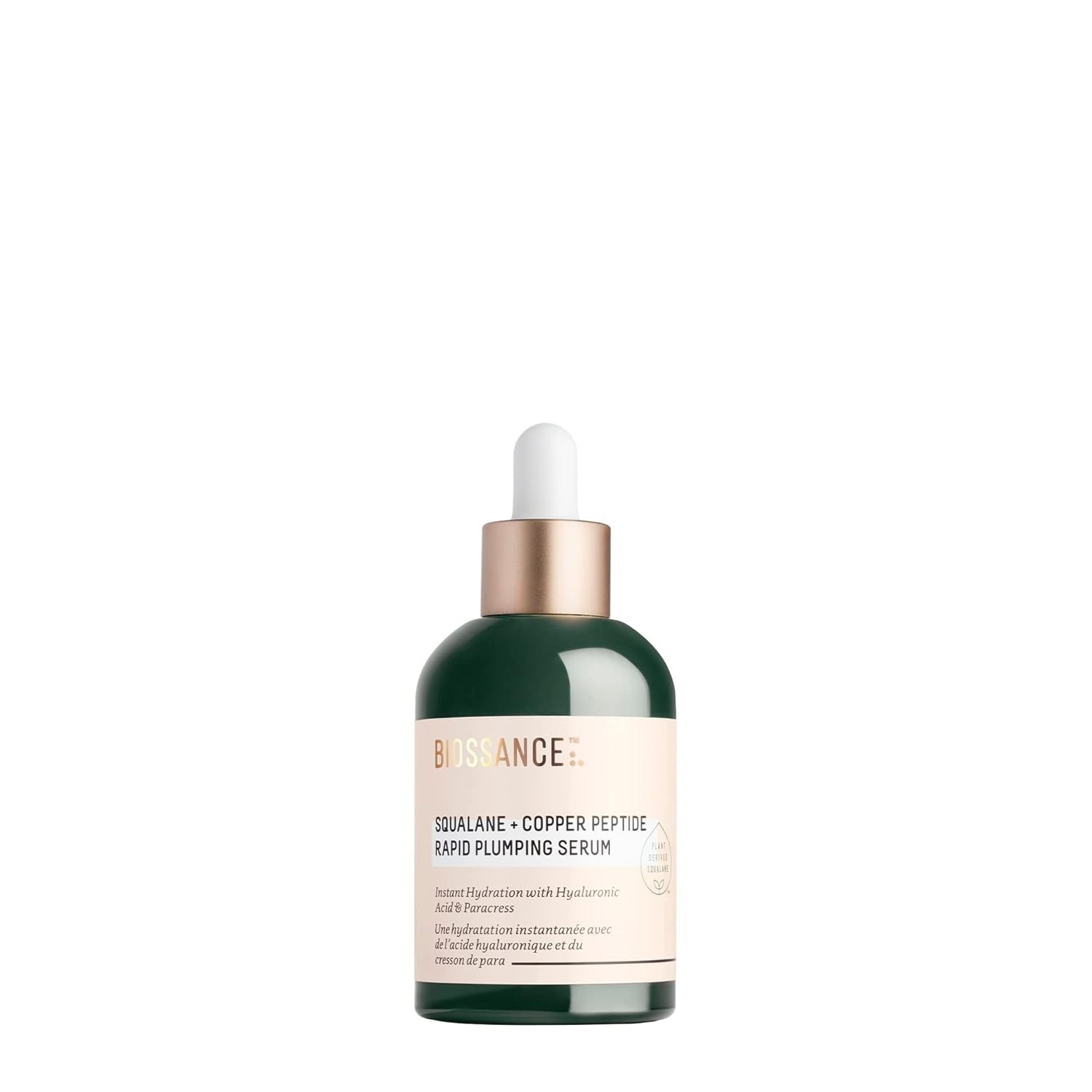 Biossance Squalane + Copper Peptide Rapid Plumping Serum - Face Serum for All Skin Types - Visibly Plumping + Firming Skin, Fine Lines + Wrinkles, Vegan Copper Peptides, Hyaluronic Acid