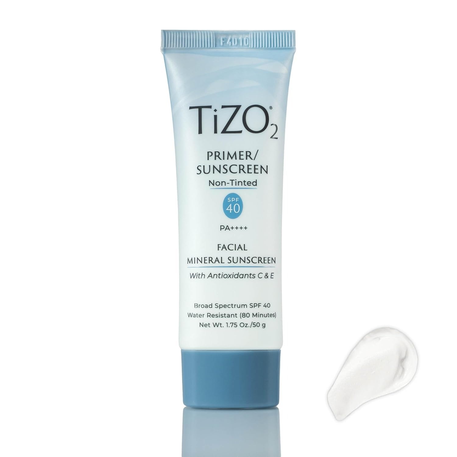 TiZO2 Facial Mineral Sunscreen and Primer, Non-tinted Broad Spectrum SPF 40 with Antioxidants