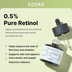 COSRX Retinol 0.5 Oil, Anti-aging Serum with 0.5% Retinoid Treatment for Face, Reduce Wrinkles, Fine Lines, Gentle Skincare for Day & Night, Not Tested on Animals, Korean Skin Care, Stocking Stuffers Visit the COSRX Store