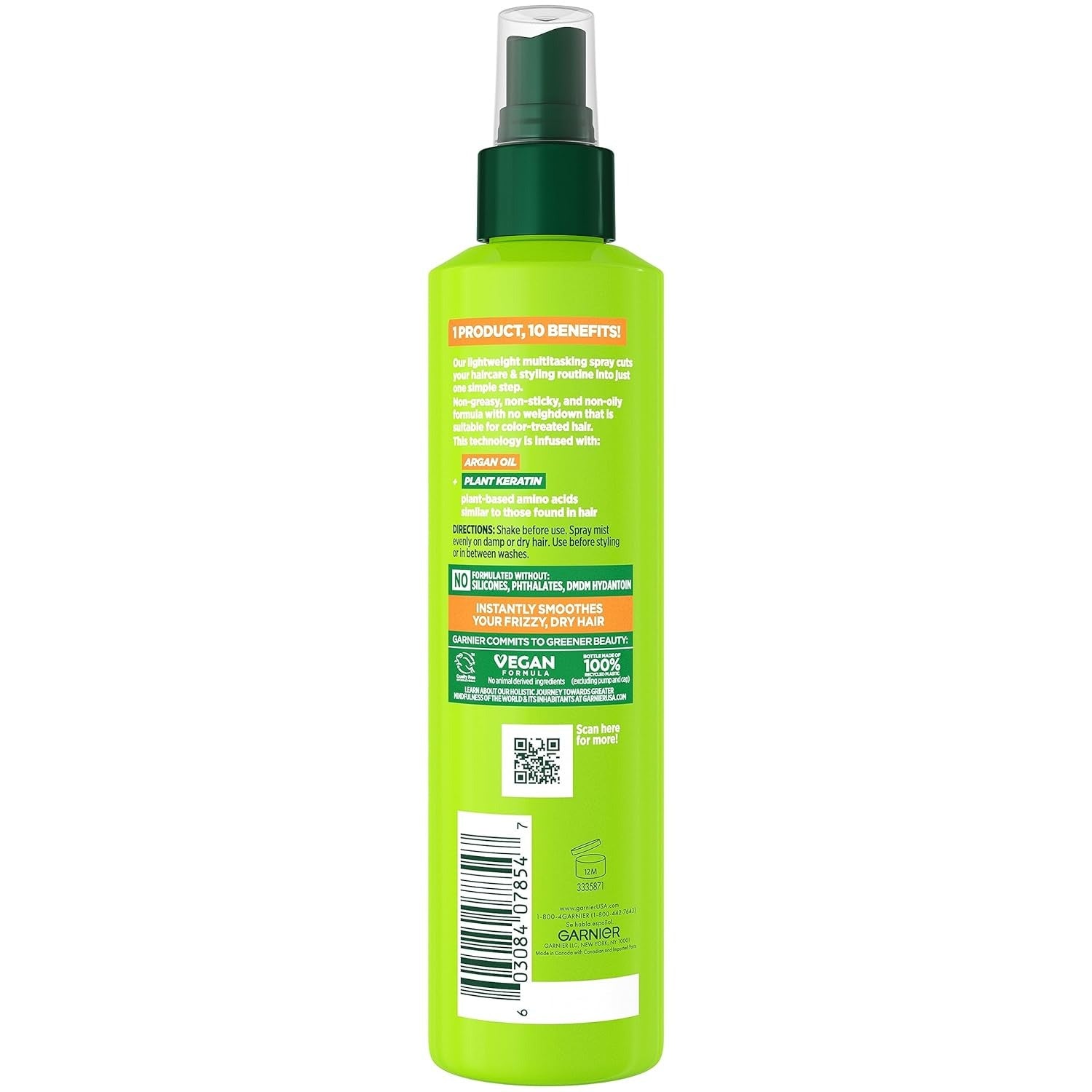 Garnier Fructis Sleek & Shine 10-in-1 for Frizzy, Dry Hair, Plant Keratin, 8.1 Fl Oz, 1 Count (Packaging May Vary)