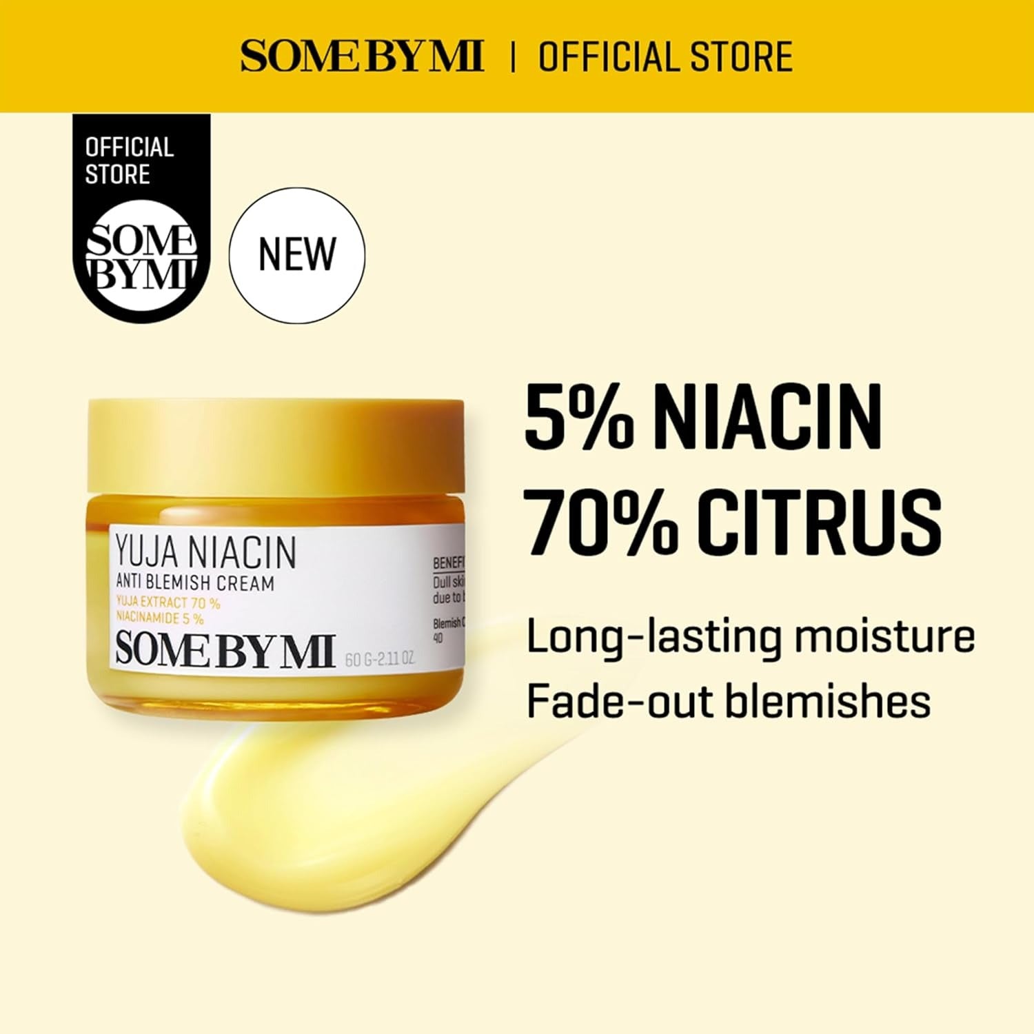 SOME BY MI Yuja Niacin Anti Blemish Cream – 2.02oz, 60ml – Korean 5% Niacinamide Face Moisturizer to Brighten Dull-Looking Skin – Dark Spot Remover with Alpha-Bisabolol for Face – Korean Skin Care