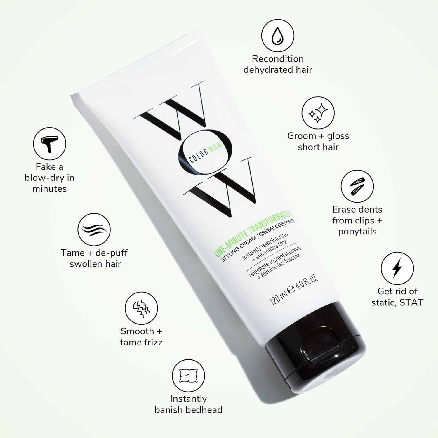 COLOR WOW One Minute Transformation – Instant frizz fix| Nourishing styling cream smooths, tames + defrizzes on the spot| Avocado oil + Omega 3’s hydrate, repair for silkier, smoother texture