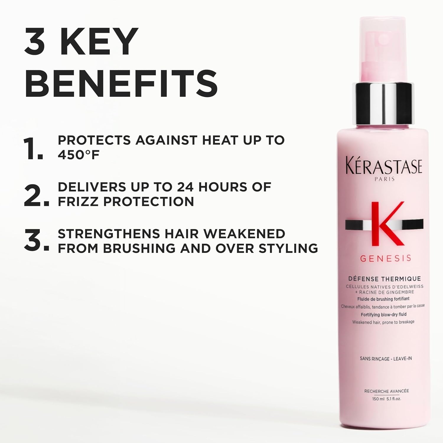 Kerastase Genesis Thermique Blow Dry Primer, Heat Protectant for Weak or Damaged Hair, Anti-Breakage, Detangles and Hydrates without Frizz, Sulfate Free and Defense Thermique, 5.1 Fl Oz