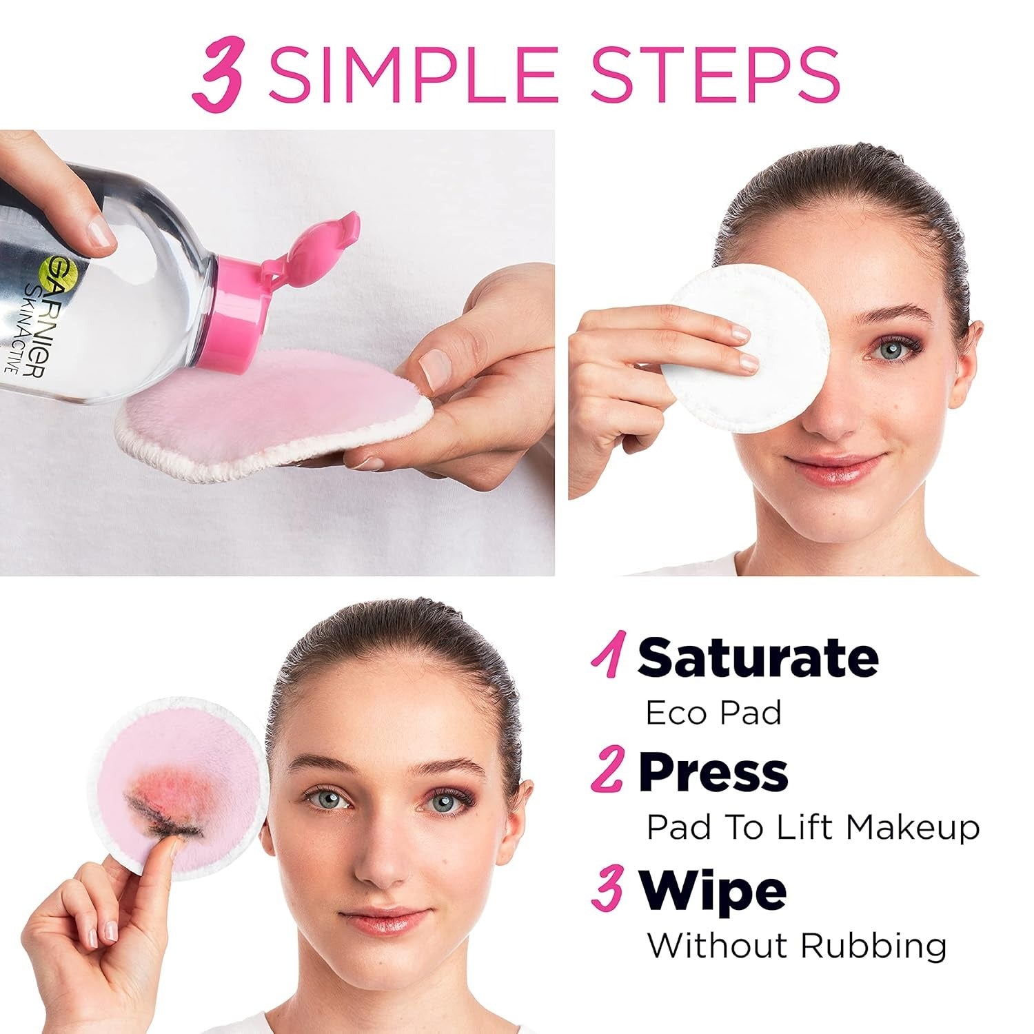 Garnier SkinActive Micellar Cleansing Eco Pads, Reusable, 3 Ultra-soft Microfiber Pads, 1 Count (Packaging May Vary)