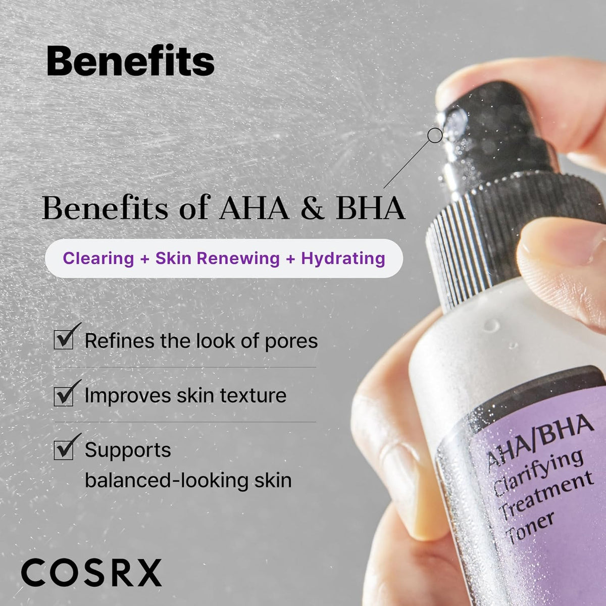COSRX AHA/BHA Treatment Toner 5.07 fl.oz/ 150ml, Facial Exfoliating Spray for Whiteheads, Pores, & Uneven Skin, Korean Toner, Korean Skin Care, Stocking Stuffers, Gifts for Women, Holiday Gifts