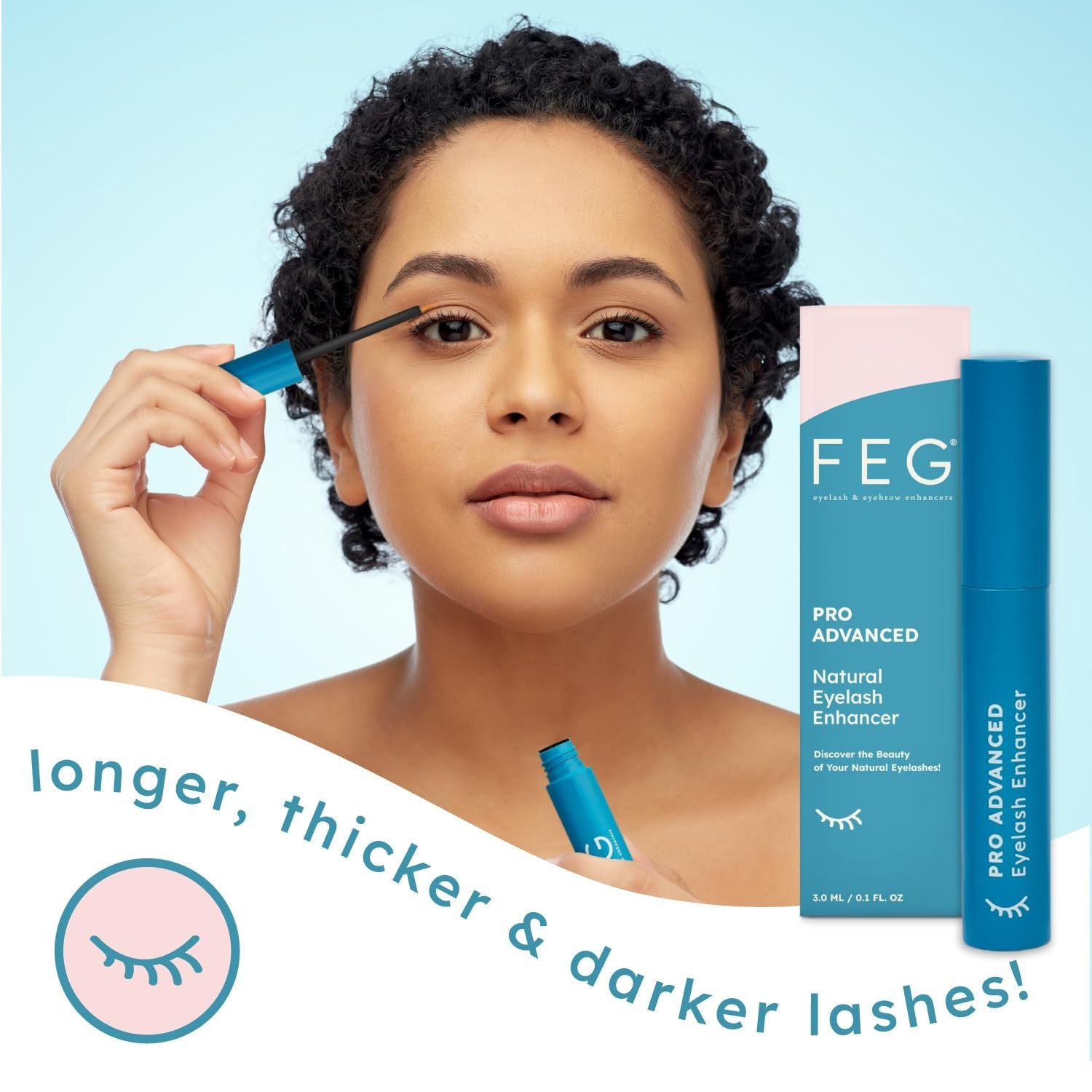 FEG Pro Advanced Natural Eyelash Enhancer Serum for Rapid Lash Growth | Extra Strength Lash Serum for Growing Thick, Full, and Long Eyelashes | 3ml | Stimulates Natural Growth