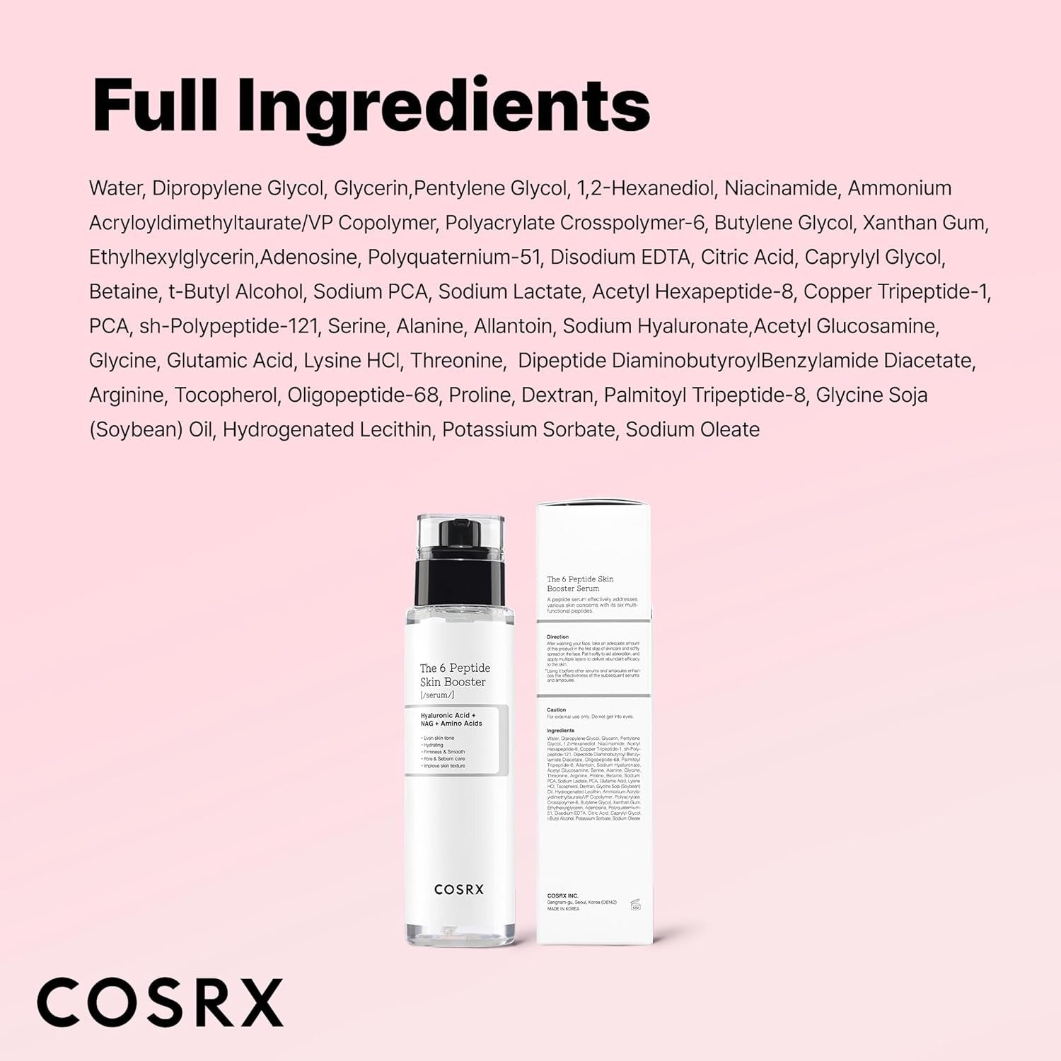 COSRX 6X Peptide Collagen Booster Toner Serum with Copper Peptides, Niacinamide & Hyaluronic Acid Skin Renewal Boosting Facial Essences, Korean Skin Care