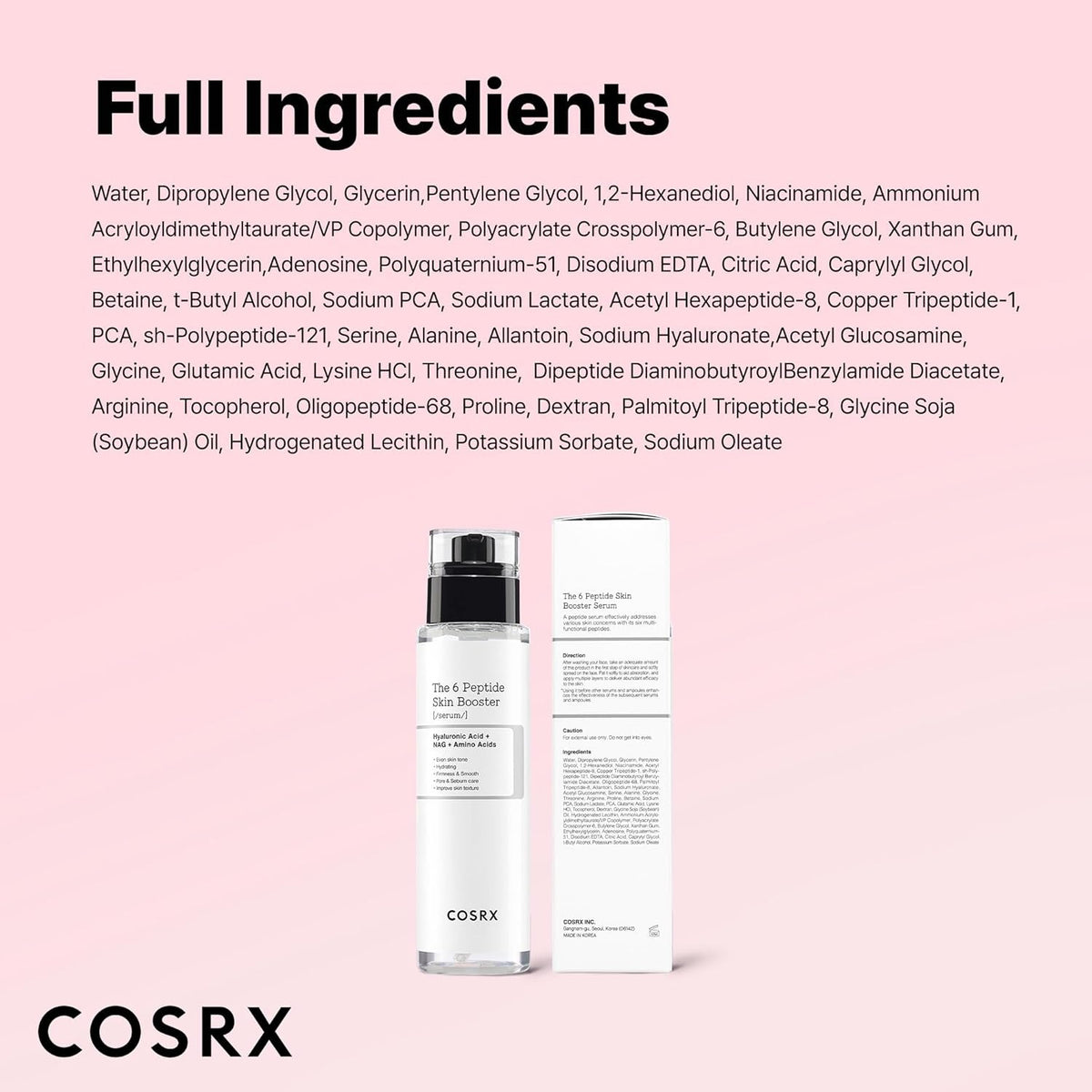 COSRX 6X Peptide Collagen Booster Toner Serum with Copper Peptides, Niacinamide & Hyaluronic Acid Skin Renewal Boosting Facial Essences, Korean Skin Care