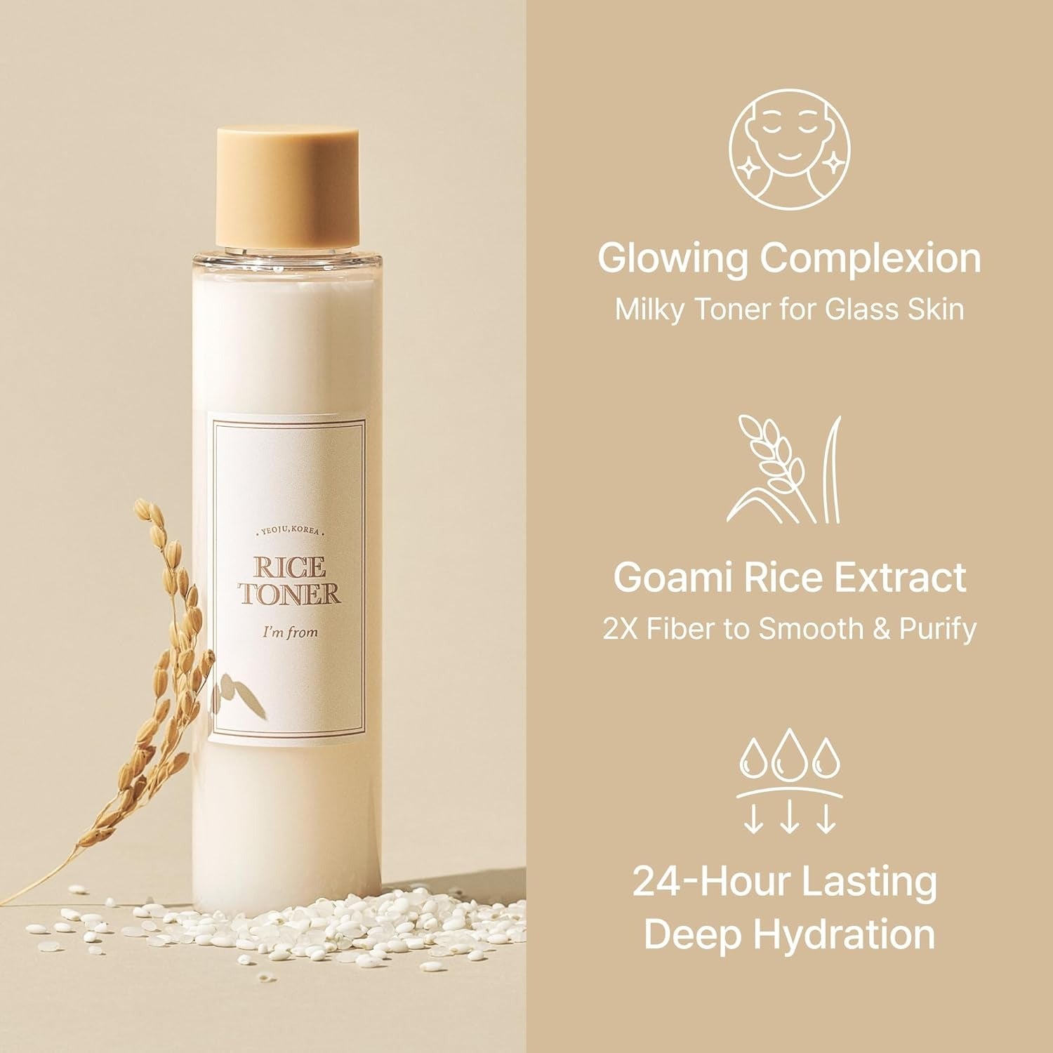 'm from Rice Toner, Milky Toner for Glowing Skin, Korean Rice, Glow Essence with Niacinamide, Hydrating for Dry, Dull, Combination Skin, Vegan, Fragrance Free, Glass Skin 5.07 Fl Oz