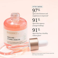 BIOSSANCE Squalane + Vitamin C Rose Advanced Facial Oil - Brightening, Firming, and Hydrating Serum for All Skin Types - Chios Crystal Oil, Damascus Rose Extract & Squalane for Radiance